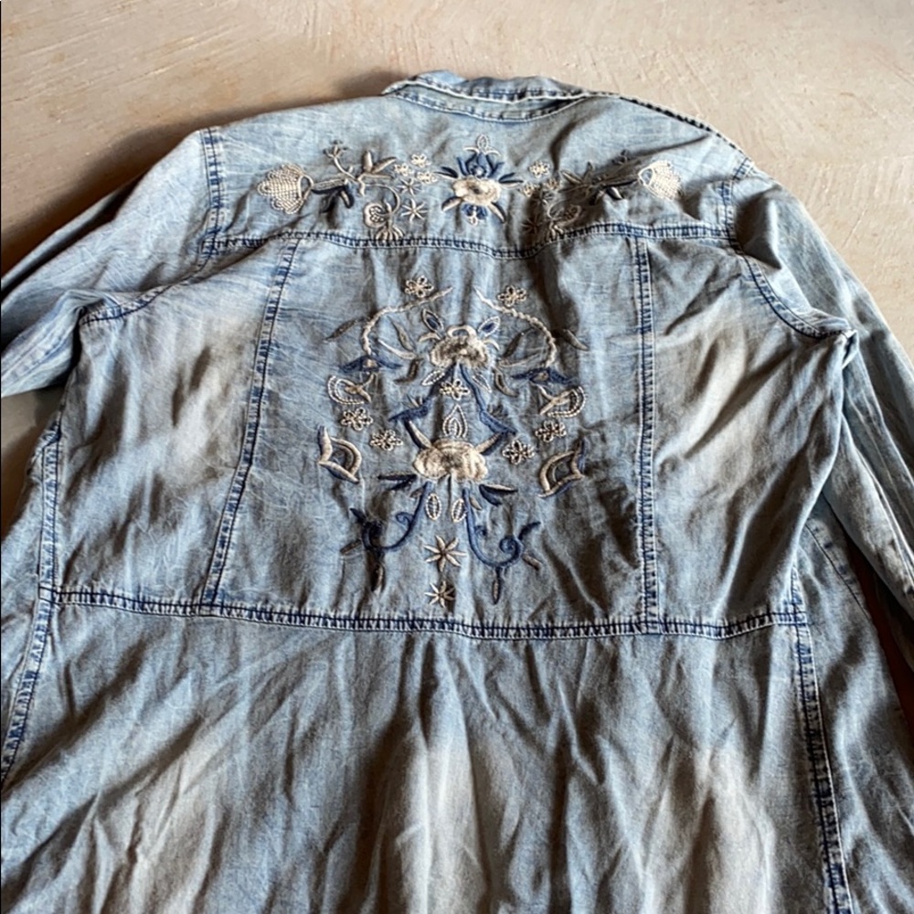 Multiples Small Embroidered Floral Button Up Shirt - image 2